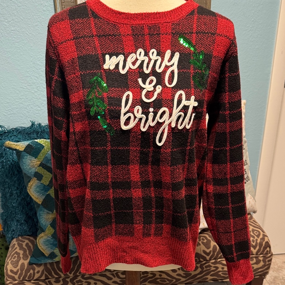 Holiday Time Red and Black Knit Sweater